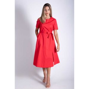 Γυναικείο-midi-κόκκινο-φόρεμα,-Chic-&-Chic