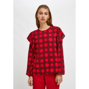 Γυναικεία smock πουά μπλούζα, fa21she47000056, chic & chic, Κέρκυρα, fashion shop