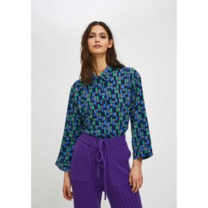 Γυναικείο εμπριμέ πουκάμισο με γεωμετρικό μπλοκ σχέδιο, fa21she17000052, chic & chic