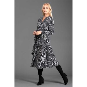 Γυναικείο κρουαζέ midi φόρεμα με animal print σχέδιο, lp0430, chic & chic