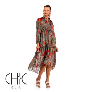 Μακρύ φόρεμα με λεπτομέρεια διαφάνεια, νέα κολεξιόν, chic & chic