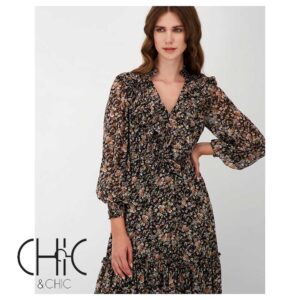 Φόρεμα μακρύ floral μακρυμάνικο, νέα κολεξιόν, chic & chic 2